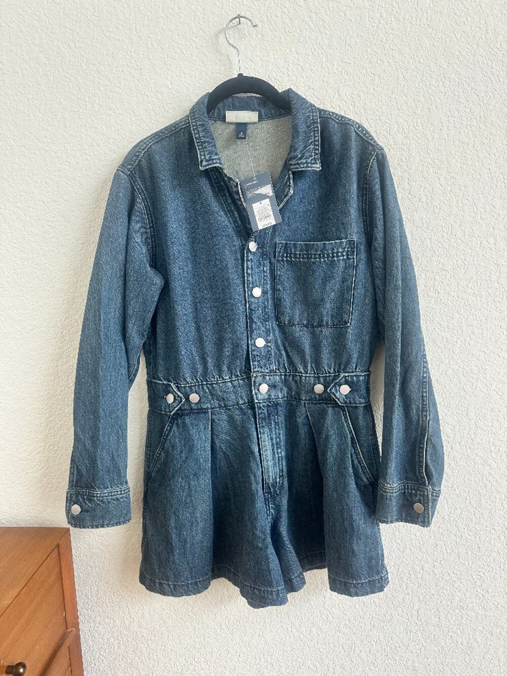 NWT Long Sleeve Denim Romper, Shorts -- 8